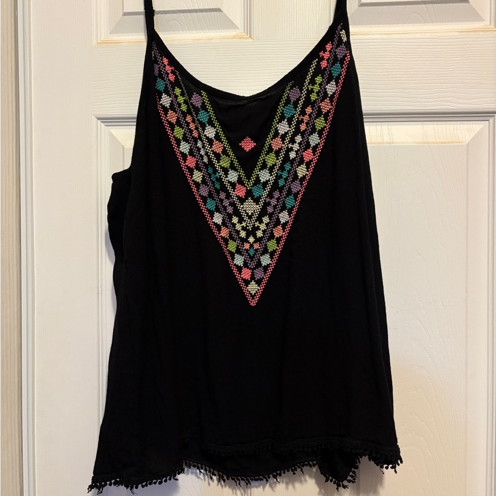 Torrid Black Tank Top with Colorful Embroidery